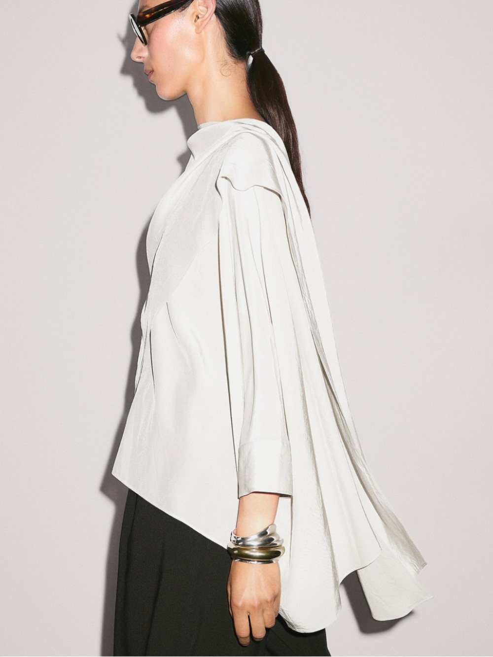 Massimo Dutti Fluid Cape Top Ecru Ivory XS-S NWT 5136/886/712 - Picture 3 of 9